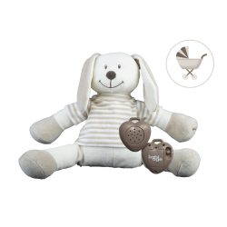   Zajačik doodoo pruhovaný béžový s nepteržitým audio prehrávačom, hračka na uspávanie bábätiek do DETSKÉHO KOČÍKA